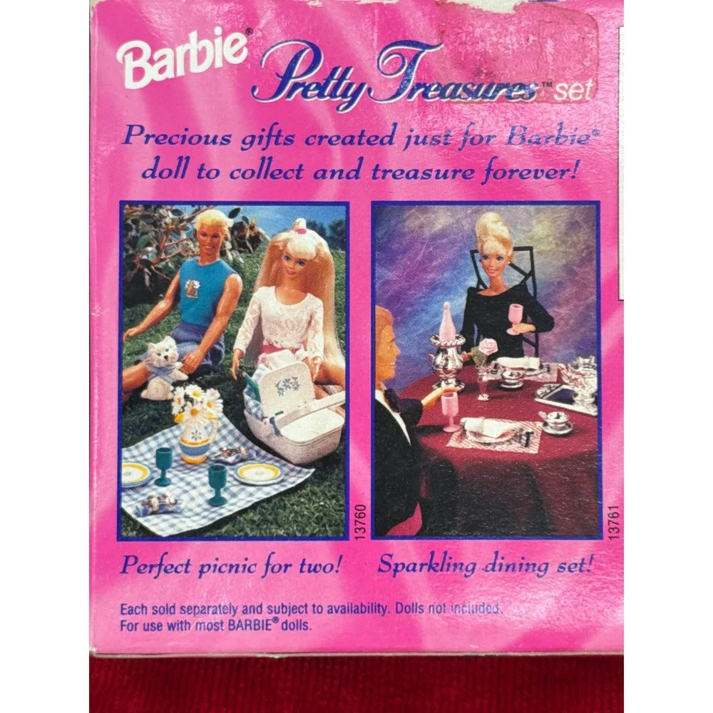 Vintage 1995 Mattel Barbie Pretty Treasures Sparkling Dining Set Gold Pink 13757